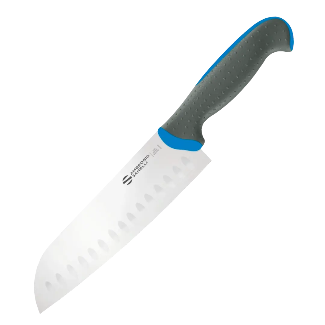 Нож Sanelli Ambrogio серии Tecna, TC50018L, Santoku с возд/карманами 180 мм, синий