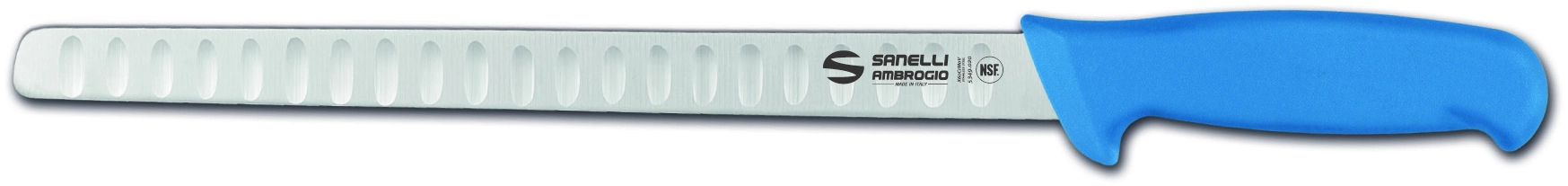 Нож Sanelli Ambrogio серии Supra Colore, SA56028L, для лосося с возд/карманами 280 мм, синий